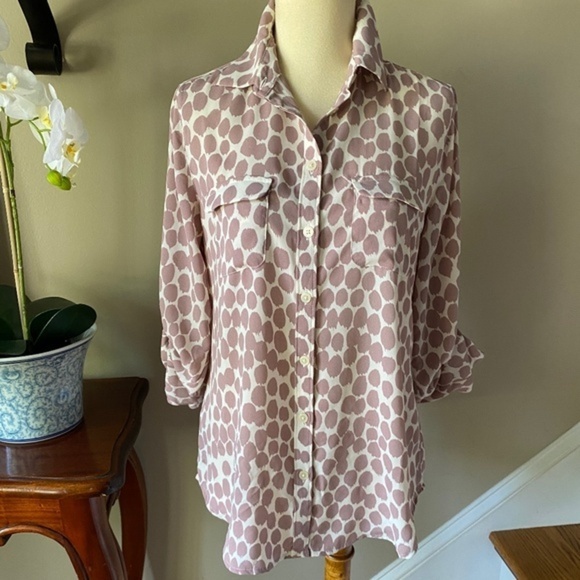 Loft Mauve Giraffe Print Button Down Shirt - Picture 1 of 8